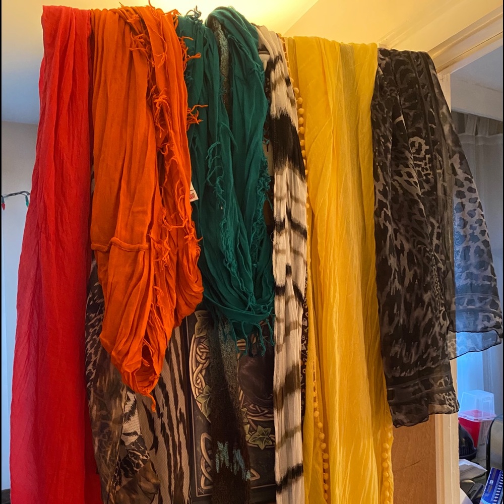 10 Various types of scarves , prints and solids